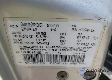 2003 Jeep Liberty Sport из США, поврежденный, VIN 1J4GL48K13W718686